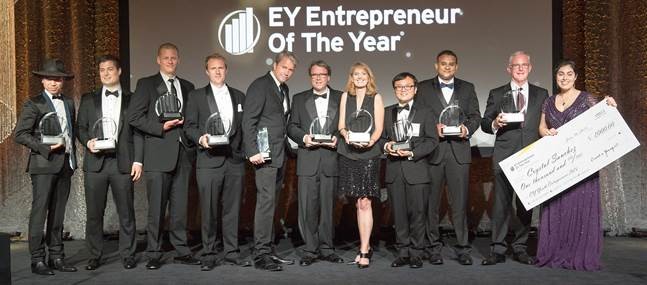 EY Entrepreneur Of The Year is a real competition, so everyone can't win. But there are many other benefits for competing companies and their leaders. Pictured are award recipients in Greater Los Angeles as revealed last year at the Beverly Hilton Hotel.